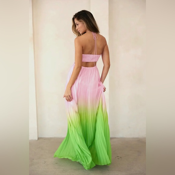 Red Dress Boutique 🌴🩷 Allegra Ombré Sweetheart Pleated Halter Maxi Dress - Picture 8 of 8